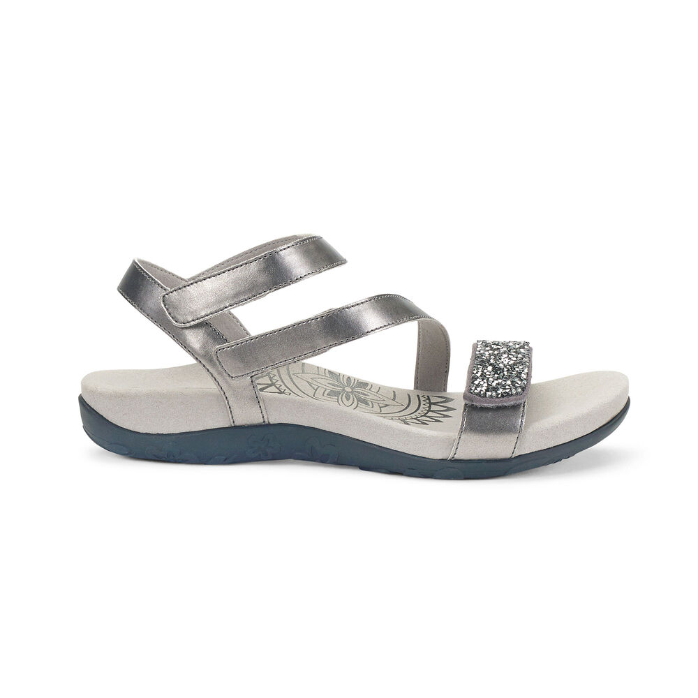 Aetrex Women's Gabby Jeweled Adjustable Sandals - Gunmetal | USA E0VEI4S